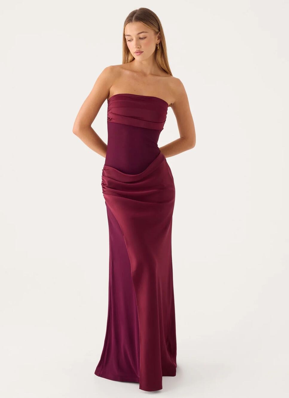 Peppermayo Charmaine Maxi Dress NWT Strapless Draped Burgundy XS Wedding Guest